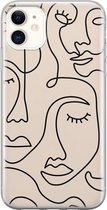 iPhone 11 hoesje siliconen - Abstract gezicht lijnen - Soft Case Telefoonhoesje - Print / Illustratie - Transparant, Beige