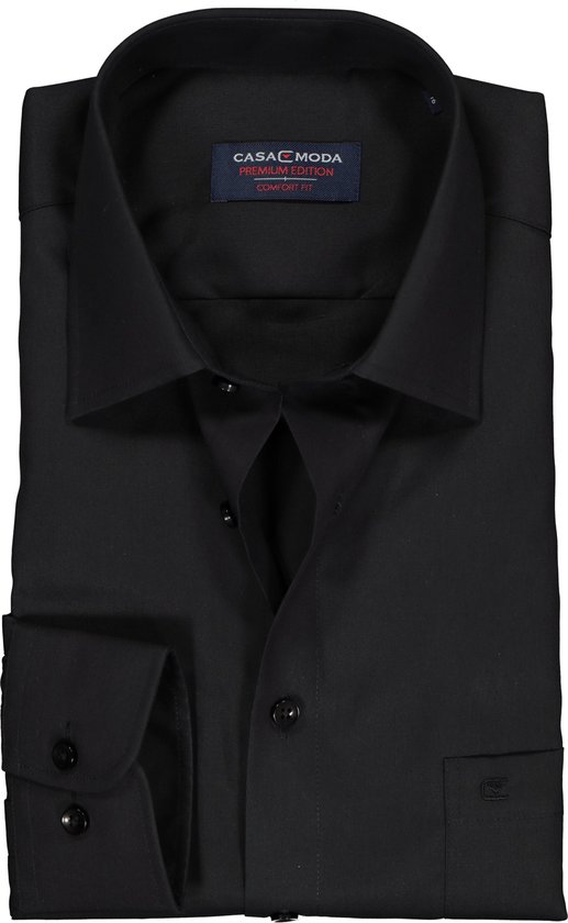 CASA MODA comfort fit overhemd - mouwlengte 72 cm - zwart - Strijkvrij - Boordmaat: 40