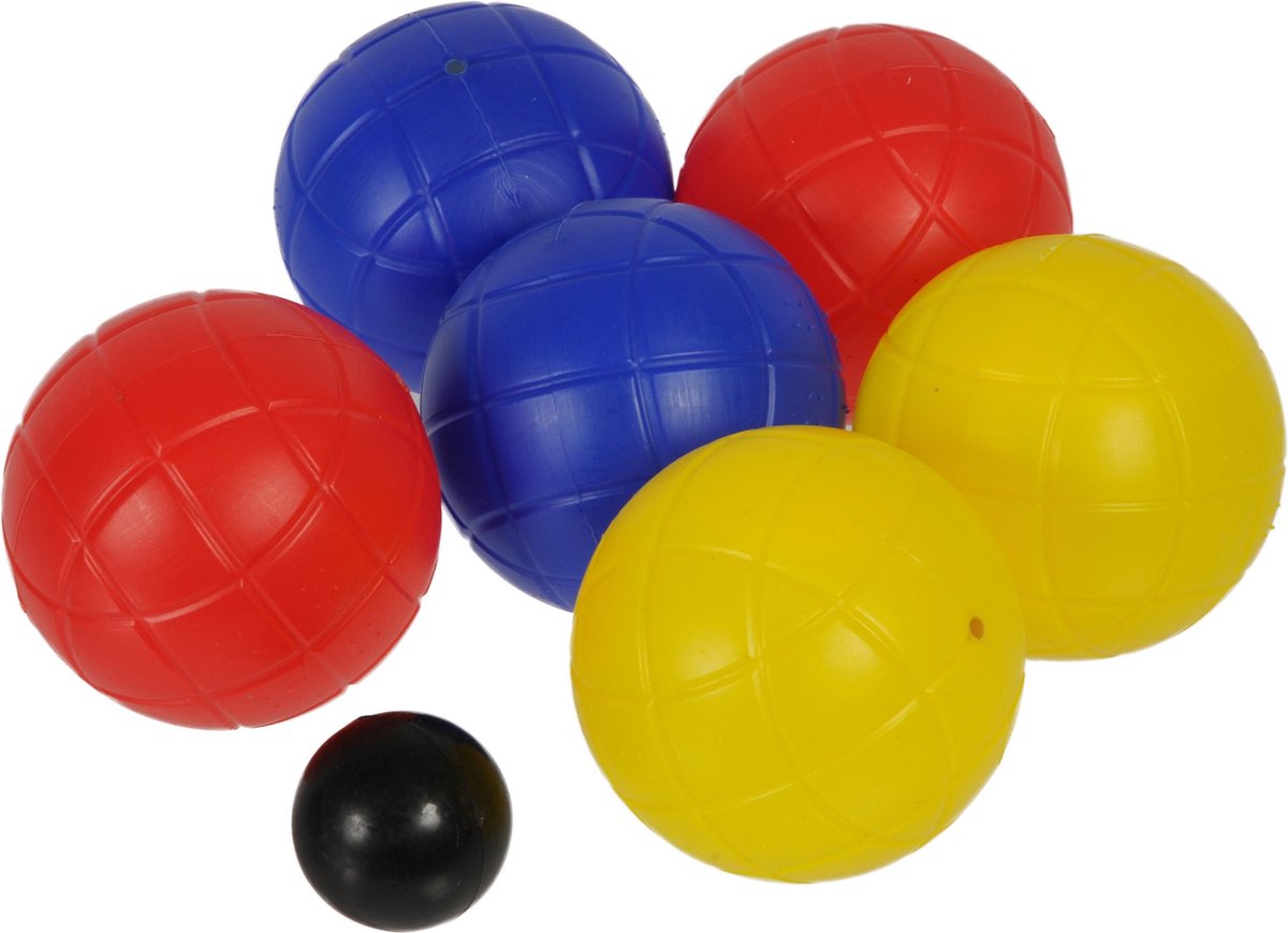 Jeu de boules set 6 gekleurde ballen/1 but in draagtas - Kaatsbal - Petanque - Cochonnette - Boulen - Sportief/actief buitenspeelgoed - Merkloos