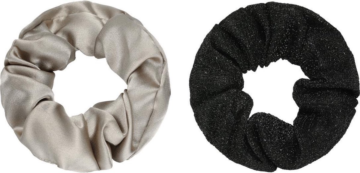 Scrunchie set van 2 | Zwart en beige