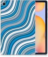 Tablet Hoes Geschikt voor Samsung Galaxy Tab S6 Lite | Tab S6 Lite 2022 Siliconen Back Cover Golven Blauw met transparant zijkanten