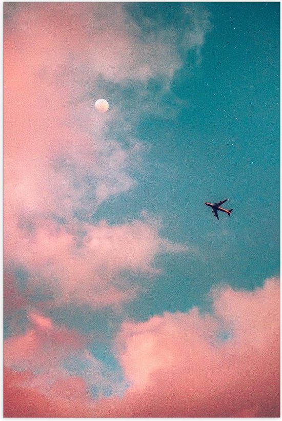 Poster – Vliegtuig Bij De Roze Wolken - 60x90cm Foto op Posterpapier