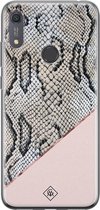 Huawei Y6 (2019) hoesje siliconen - Snake print | Huawei Y6 (2019) case | Roze | TPU backcover transparant