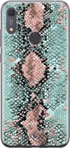 Huawei Y6 (2019) hoesje siliconen - Slangenprint pastel mint | Huawei Y6 (2019) case | mint | TPU backcover transparant