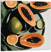 Dibond - Oranje Meloen - 100x100cm Foto op Aluminium (Wanddecoratie van metaal)
