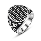 Twice As Nice Ring in edelstaal, zwart, ovale zegelring met tekening  64