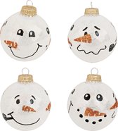 8x Luxe glitter witte glazen kerstballen sneeuwpoppen 7 cm - Kerstversiering/kerstdecoratie wit