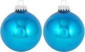 16x Hawaii blauwe glazen kerstballen glans 7 cm kerstboomversiering - glans - Kerstversiering/kerstdecoratie blauw