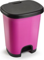 Kunststof afvalemmers/vuilnisemmers/pedaalemmers in het fuchsia roze/zwart van 27 liter met deksel en pedaal 38 x 32 x 45 cm