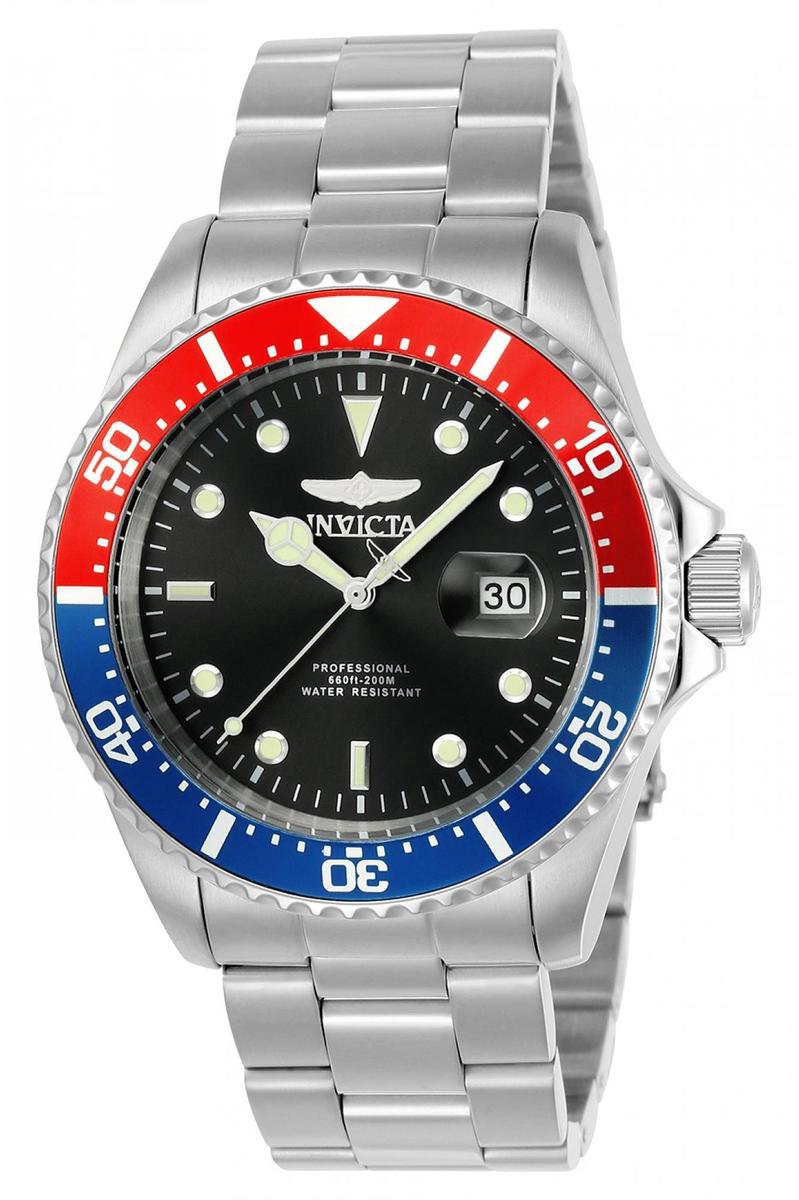 Invicta Pro Diver 23384 Heren Horloge - Waterdicht - Analoog - Quartz Uurwerk - Roestvrij Staal met zwarte Wijzerplaat - 43mm