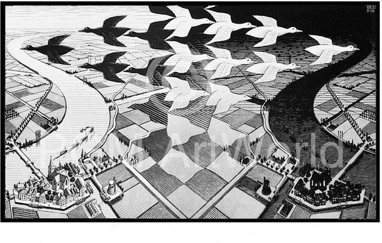 Kunstdruk M, C, Escher - Tag und Nacht 86x55cm