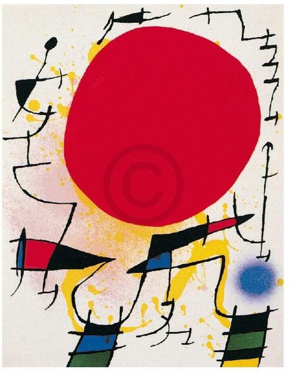 PGM Kunstdruk Joan Miro - Le soleil rouge 40x50cm Divers