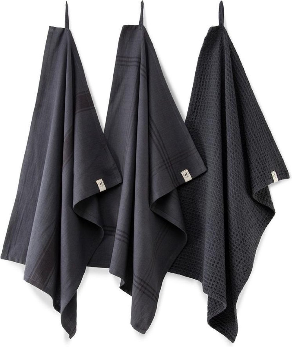 Walra Keukenset - Theedoeken - Zwart - 50x70cm - 3 stuks