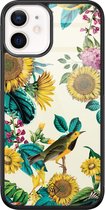 iPhone 12 mini hoesje glass - Zonnebloemen / Bloemen | Apple iPhone 12 Mini case | Hardcase backcover zwart