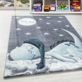 Kind Babykamer vloerkleed Dinosaur Star Desing Blauw Grijs Wit