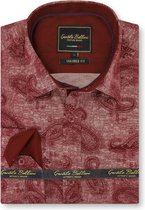 Heren Overhemd - Slim Fit - Jacquard Paisley - Rood - Maat L