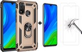 Geschikt voor Huawei P smart 2020 Hoesje Ring Houder Armor backcover + 2x Screenprotector - Goud