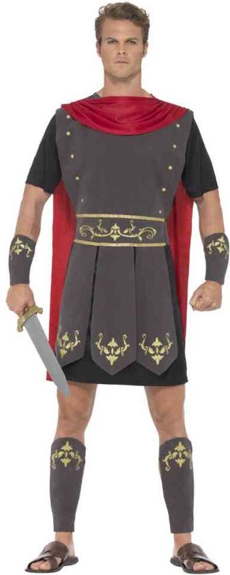 Smiffy's - Strijder (Oudheid) Kostuum - Romeinse Gladiator Enrique - Man - Rood, Grijs - Small - Carnavalskleding - Verkleedkleding