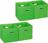 Relaxdays 4x opbergbox stof - opvouwbaar - opbergmand - 30 cm - kast organizer – groen