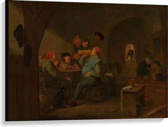 Canvas  - Oude Meesters - De meesterdronk, Adriaen Brouwer, 1620 - 1700 - 100x75cm Foto op Canvas Schilderij (Wanddecoratie op Canvas)