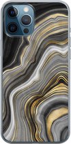 iPhone 12 Pro hoesje siliconen - Marble agate - Soft Case Telefoonhoesje - Print / Illustratie - Transparant, Goud