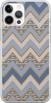 iPhone 12 Pro Max hoesje siliconen - Retro zigzag - Soft Case Telefoonhoesje - Print / Illustratie - Transparant, Multi