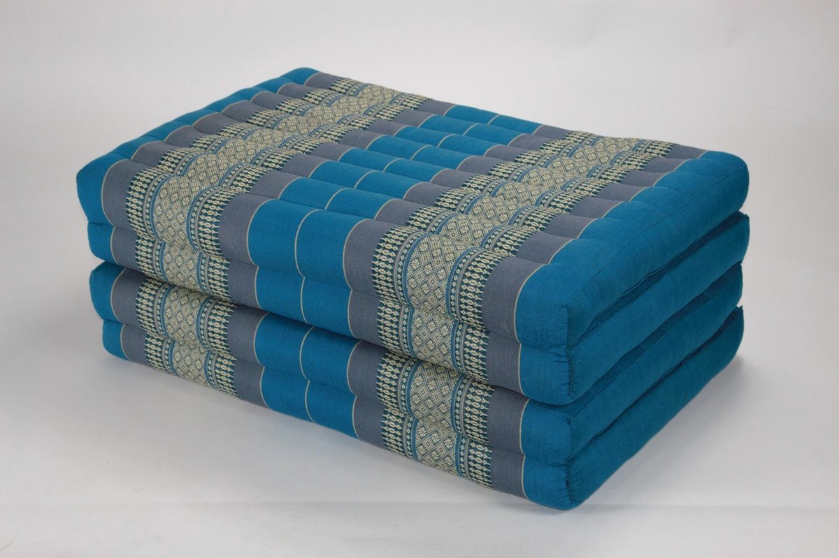 Fine Asianliving Thais Kussen Matras Gevouwen 80x200cm Mat Kussen XXXL Hemels Blauw Meditatie Mat Matras