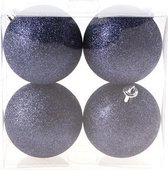 KERSTBALLEN SET 4 STUKS | KERSTVERSIERING | GLITTER NACHTBLAUW | D8 CM | IN PVC BOX