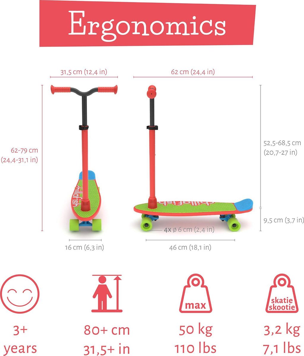 Chillafish Skateboard en Step 2-in-1 - Kinderstep omvormbaar naar Skateboard - Rood - Jongens en meisjes 3 jaar en ouder - Verstelbaar stuur - Model Skatieskootie 2 — afbeelding 3
