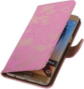 Wicked Narwal | Lace bookstyle / book case/ wallet case Hoes voor Samsung Galaxy S6 Edge Plus G928T Roze