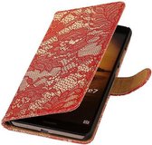 Wicked Narwal | Lace bookstyle / book case/ wallet case Hoes voor Huawei Mate 7 Rood