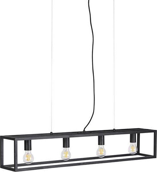 QAZQA cage - Industriele Dimbare LED Smart Hanglamp eettafel incl. wifi met Dimmer voor boven de eettafel | in eetkamer - 4 lichts - L 100 cm - Zwart - Industrieel - Woonkamer