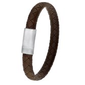 Lucardi Heren Armband gevlochten leer donker bruin - Leer - Armband - Cadeau - Vaderdag - 19 cm - Zwart
