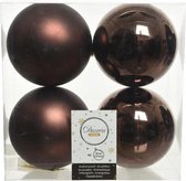 4x Donkerbruine kunststof kerstballen 10 cm - Mat/glans - Onbreekbare plastic kerstballen - Kerstboomversiering donkerbruin