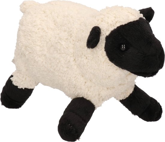 Set van 2x stuks pluche witte schapen met zwarte kop knuffels 18 cm - Boerderij dieren knuffels - Kleine schapen knuffeltjes