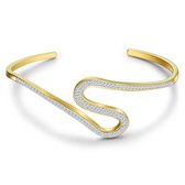 Twice As Nice Armband in goudkleurig edelstaal, open bangle, zigzag met kristallen  6 cm