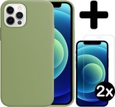 Hoesje Geschikt voor iPhone 12 Pro Hoesje Siliconen Case Hoes Met 2x Screenprotector - Hoes Geschikt voor iPhone 12 Pro Hoes Cover Case - Groen