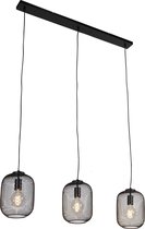 QAZQA bliss_mesh - Industriele Hanglamp eettafel voor boven de eettafel | in eetkamer - 3 lichts - L 1100 mm - Zwart - Industrieel - Woonkamer | Slaapkamer | Keuken