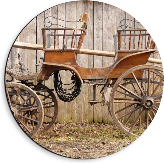 Dibond Wandcirkel - Oude Paard en Wagen - 40x40cm Foto op Aluminium Wandcirkel (met ophangsysteem)