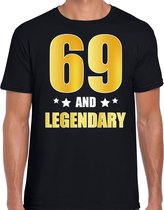 69 and legendary verjaardag cadeau t-shirt / shirt - zwart - gouden en witte letters - voor heren - 69 jaar verjaardag kado shirt / outfit 2XL