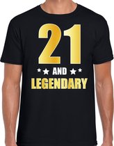 21 and legendary verjaardag cadeau t-shirt / shirt - zwart - gouden en witte letters - voor heren - 21 jaar verjaardag kado shirt / outfit S