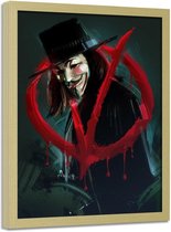 Foto in frame , V for Vendetta , 70x100cm , rood zwart , wanddecoratie ,  Filmposter