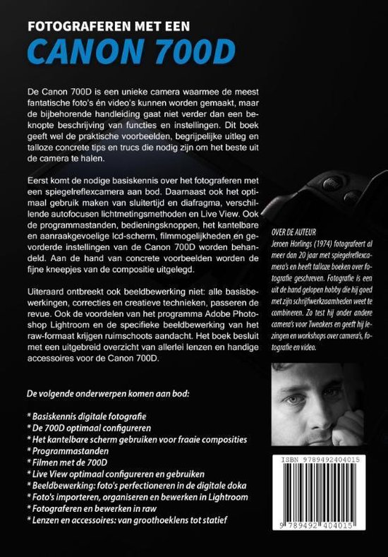Boek 'Fotograferen met een Canon 700D' met afbeelding auteur.