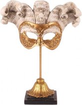 Masker op voet -  Venetië - 28cm hoog - Goud - Polyserin - Baroque