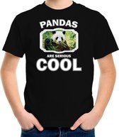 Dieren pandaberen t-shirt zwart kinderen - pandas are serious cool shirt  jongens/ meisjes - cadeau shirt panda/ pandaberen liefhebber L (146-152)