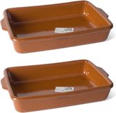 Set van 2x stuks bruine terracotta ovenschaal/serveerschalen 28 x 18 x 5 cm - Pamplona - Ovenschotel schalen - Bakvorm/braadslede