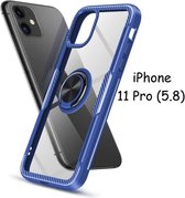 Apple iPhone 11 Pro Luxe Back Hoesje Metalen Ring houder - Donker Blauw