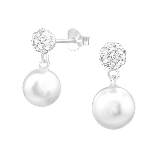 Boucles d'oreilles femmes | Boucles d'oreilles | Clous d'oreilles en argent, cristaux avec perle suspendue | WeLoveSilver