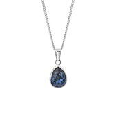 Lucardi Dames Ketting met blauwe kristal - Echt Zilver - Ketting - Cadeau - 42 cm - Zilverkleurig