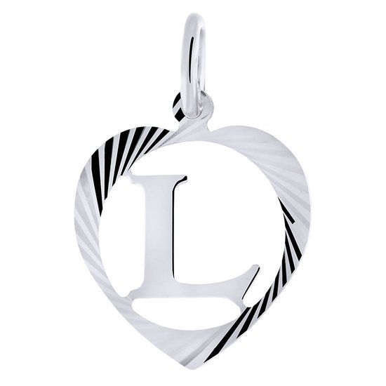 Lucardi Dames Zilveren hanger alfabet in hart facet - Letter L - 925 Zilver - Zilverkleurig